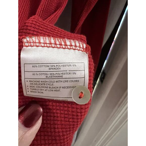 Ariat Red White Floral Embroidered Thermal Waffle Knit Long Sleeve Tee Sz Xxl - Picture 4 of 5